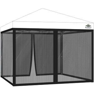 10x10 ft Mosquito Netting for Pop Up Canopy, Universal Bug Screen Tent Enclosure, Outdoor Canopy Mesh Net with Zipper Doors for Camping, Patio, Backyard (Netting Only，Black)