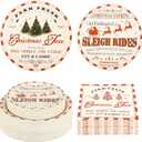 150Pcs Christmas Paper Plates and Napkins Set Vintage Christmas Farmhouse Design Disposable Holiday Plates Dinnerware for Xmas Holiday Winter Party,Serves 50