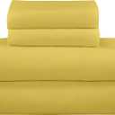 ROYALE LINENS 300 Thread Count 100% Long Staple Combed Cotton Sheet Set - 4 Piece Queen Bed Sheets - 1 Fitted, 1 Flat & 2 Pillow Cases - Soft Cool & Crisp Sheet Set (Queen, Yellow)