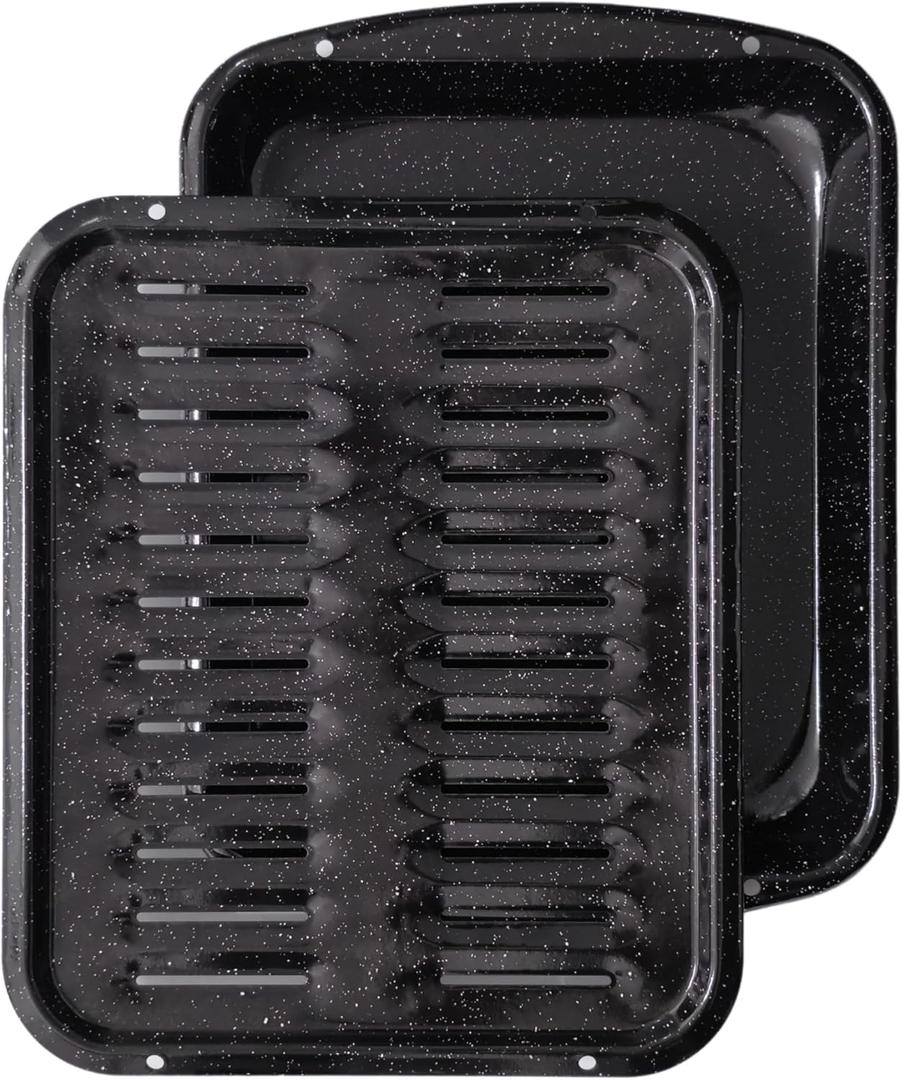 Broiler Pan for Oven Nonstick 16.75 x 13 Porcelain Nonstick Coated - Broiling Pan for Oven Withstands Heat up to 550 F - Heavy Duty Broil Pans and Rack Circulates Heat and Drains Fat (Speckled)