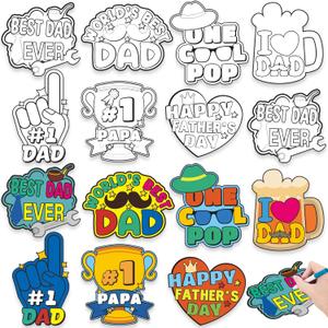 48PCS Fathers Day Crafts for Kids: Make Your Own Father's Gifts Bulk, DIY Coloring Magnets for Father, Magnetic Refrigerator Fridge Cruise Door Decorations(Markers Not Included)