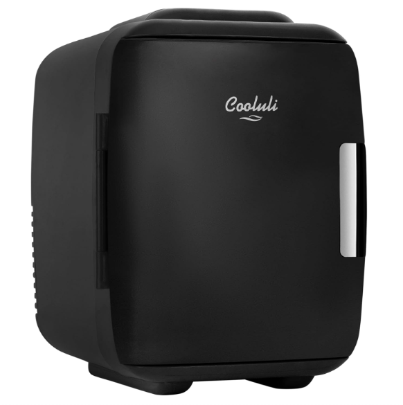Cooluli Mini Fridge for Bedroom - Car, Office Desk & Dorm Room - Portable 4L/6 Can Electric Plug In Cooler & Warmer for Food, Drinks, Skincare Beauty & Makeup - 12v AC/DC & Exclusive USB Option, Black, No Power Cable(s)