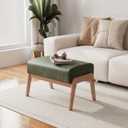 Modern Ottoman Foot Stool, Faux Leather Accent Sofa Footrest with Walnut Rubber Wood Frame, Ottoman Bench for Living Room Entryway Bedroom Sofa Seat, Hunter Green, 15.5"D x 24.5"W x 15"H