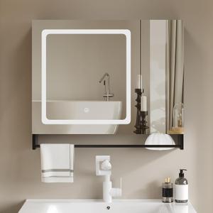 ChooChoo Medicine Cabinet with Mirror and LED Lights for Bathroom, 5.91"D x 27.56"W x 23.62"H