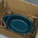 Rachael Ray Solid Glaze Ceramics Au Gratin Bakeware / Baker Set, Oval - 2 Piece, Teal
