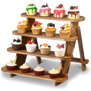 Wood Cupcake Display Stand, 4 Tier Wooden Cupcake Stand, Wooden Display Risers for Dessert, Table Cake, Wedding, Party