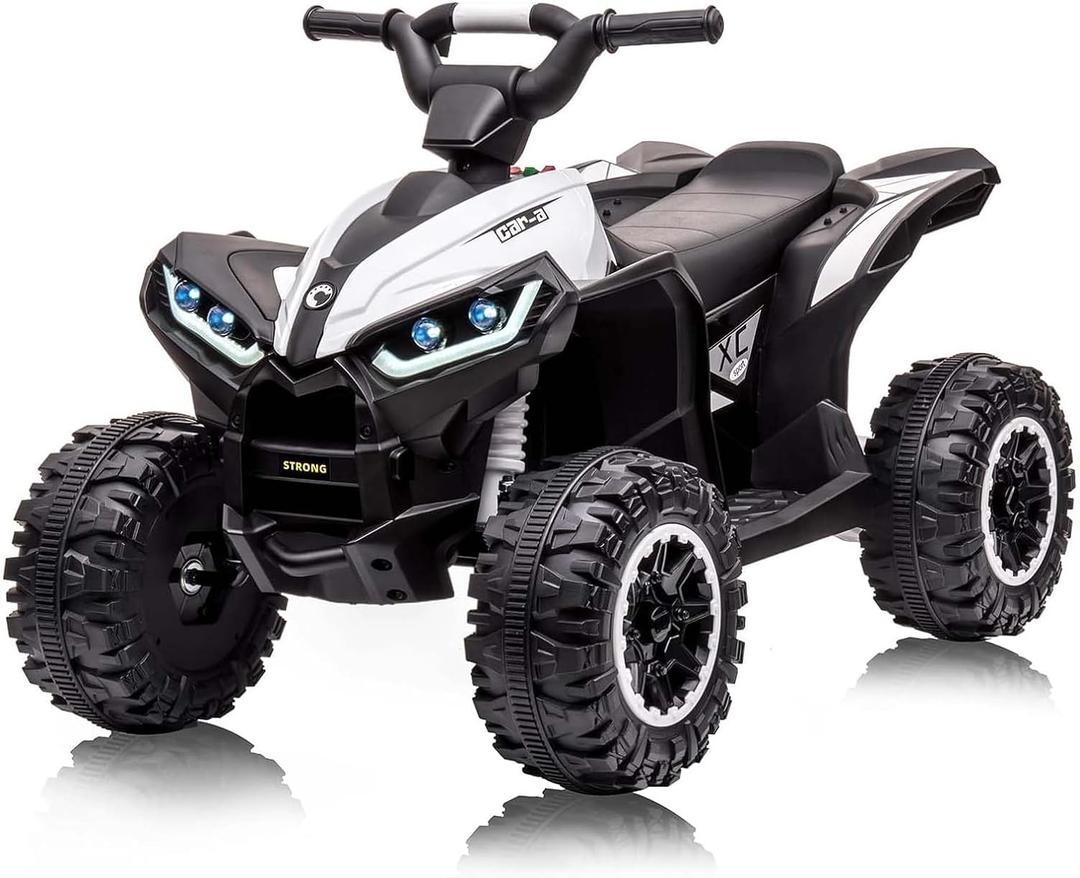 GarveeLife 12V Kids Ride On ATV, 4 Wheeler Electric Vehicle for Kids 3-8 Toddler Battery Powered Toy Car for Boys Girls with Remote Control, LED Lights, Soft Start, Treaded Tires, Music, White, Large