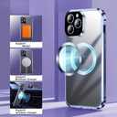 Magnetic Metal Edge Full Body Military Drop Protection for iPhone 15 Pro Max Case,Compatible with MagSafe,Rugged Built-in Privacy Screen Protector Logo View Shockproof Cover,Black