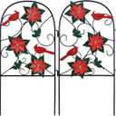 hogardeck Outdoor Christmas Decorations, 2 Pcs Metal Fence Floral Decorative Garden Stakes with Poinsettia Red Birds for Christmas Decor, Yard Signs for Garden Lawn Patio Home