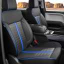 for Chevy Silverado & GMC Sierra Leather Seat Covers Crew Cab 1500 2014-2018, 2500HD 3500HD 2015-2019, Custom Seat Cover Full Set, Pickup Protector Accessories, Black Blue(W/O Rear Cupholder)
