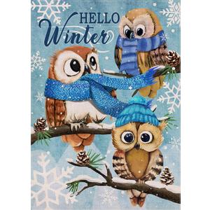 Covido Owls Winter Garden Flag, Animals Yard Decor, Christmas Snow Farmhouse Outdoor Small Decor Double Sided 12x18