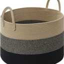 Blanket Basket Living Room, 67L Large Round Storage Basket, Cotton Rope Laundry Baskets & Toy Storage Organizer for Nursery, Bedroom, 20"13", Black & Brown