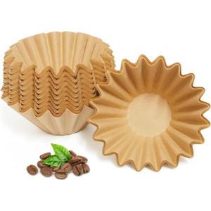 MUCXNIIY 2-5 Cup Coffee Filters, Pack of 100 Unbleached Coffee Filters 5 Cup, Thicken Natural Coffee Filter Basket for Commercial, Home Coffee Maker, Pour Over Coffee Kit (Brown, W02)