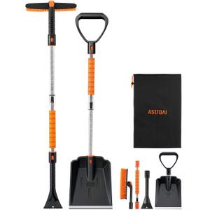 AstroAI 2" 1 Ice Scraper & Snow Shovel Kit, 47.2" Ice Scrapers for Car Windshield and 360 Pivoting Snow Brush, Extendable Snow Shovel with Foam Grip for Car, Trucks, SUVs, VehiclesOrange