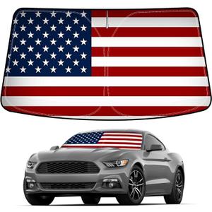 Bestview American Flag Windshield Sunshade for 2015-2023 Ford Mustang, Custom Fit Foldable Front Window Sunshade Sun Visor Accessories Protector Block UV Rays Heat, Keep Your Car Cooler
