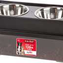 IRIS USA Elevated Dog Bowls with Storage, 6"H Raised Bowl for Small Dogs, Airtight Pet Food Storage Holds Up To 5 Lbs, 4 Removable 16 oz Stainless Steel Bowls, At Home or Camping, Smoke/Black