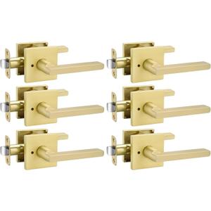 Goldenwarm Gold Door Handles Interior, Zinc Alloy Heavy Duty Brushed Gold Interior Door Handles for Bedroom Bathroom, Modern Square Privacy Door Levers (6 Pack)