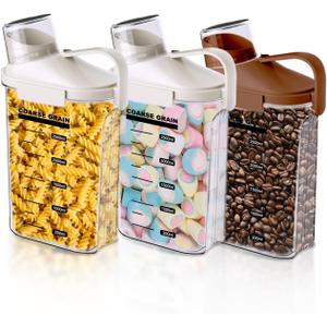 Pack of 3 Airtight Food Storage Containers Cereal & Dry Food Storage Container Set with Handles and Lids Clear Plastic Containers for Kitchen Cabinet Pantry Organization, 5.51LBS Rice Dispenser, Bpa Free ((2*White+Brown)-2.5L/4.2LBS-(3 PCS)) Pack of 3 Airtight Food Storage Containers Cereal & Dry Food Storage Container Set with Handles and Lids Clear Plastic Containers for Kitchen Cabinet Pantry Organization, 5.51LBS Rice Dispenser, Bpa Free ((2*White+Brown)-2.5L/4.2LBS-(3 PCS))