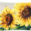 Ramirar Ink Oil Painting Watercolor Yellow Sunflowers Green Leaves Summer Decorative Lumbar Throw Pillow Cover Case Home Living Room Bed Sofa Car Cotton Linen Rectangular 12 x 20 Inches