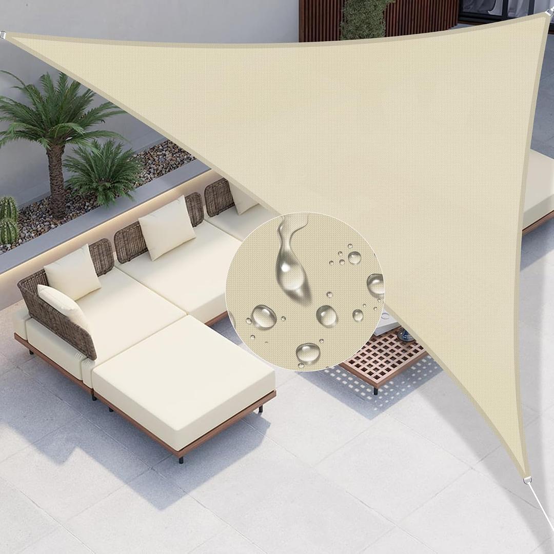 Windscreen4less 12'x12'x17' Waterproof Sun Shade Sail Right Triangle Shade Canopy Cover UV Block for Backyard Patio Deck Balcony Pergola Garden (Beige)