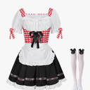 3 pieces Women's Oktoberfest Costume Dress German Bavarian Beer Plaid Maid Dirndl Dress Halloween Party Outfits, Size L