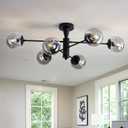hesoge Modern Sputnik Ceiling Lights Black Semi Flush Mount Ceiling Fixture with Glass Globes 6 Light Chandelier for Dining Room Bedroom Living Room Kitchen Farmhouse.