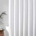 White Shower Curtain Linen Textured Boho Farmhouse Shower Curtains for Bathroom Fabric Liner 72 x 72 Inch