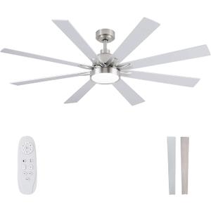 Large Ceiling Fans with Lights and Remote - 62 Inch Brushed Nickel Ceiling Fan with Light, Quiet DC Motor, 3 CCT, Modern Dimmable Lighting & Ceiling Fans for Living Room Patio,Indoor/Outdoor