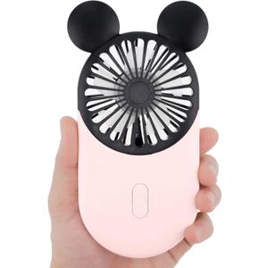 Cute Mouse Personal Mini Fan, Rechargeable Handheld USB Fan, 3 Adjustable Wind Speeds and Wearable Design, Portable Pocket Size for Indoor Or Outdoor Activities (Pink)