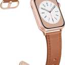 Leather Band Compatible with Apple Watch Bands 38mm 40mm 41mm 42mm Series 10, Elegant Top Grain Genuine Leather Bands Replacement Strap for Apple iWatch Series 10 9 8 7 6 5 4 3 2 1 SE2 SE Women