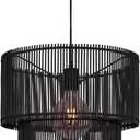 Woven Rattan Pendant Lamp, 16 Inch Large Natural Simple Hand Weaved Coastal Beach Black Rope Hanging Pendant Light Fixture for Dining Room Living Room Bedroom Kitchen Foyer, 6528L