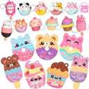 28 Pack Valentines Day Gifts for Kids, Valentines Cards for Kids Classroom Exchange Gift with Dessert Squishy Toys Keychains, Valentines Party Favors and Prizes for Boys Girls