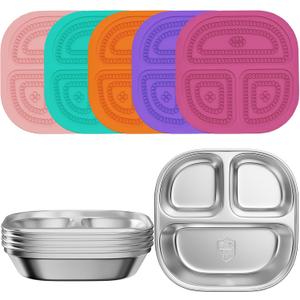 Set of 5 Stainless Steel Snack Containers with Silicone Lids,Stainless Steel Plates- Reusable Meal Prep Lunch Containers Non Toxic & 100% BPA Free5 Color lids-1