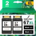 SAILNER 67XL Black High-Yield Ink Cartridge Replacement for HP Ink 67 67XL HP Printer Ink use with for DeskJet 2855e Ink Cartridges Deskjet 4155e 2755e 4155 2700 2700e Envy 6055 Printer 67(2 Pack)