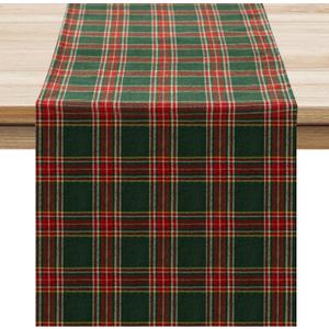 Softalker Christmas Checkered Tartan Table Runner - Green Buffalo Plaid Xmas Stain Resistant Washable Table Decoration for Dining/Parties/Holiday Decor, 13 x 90 Inch