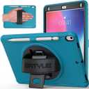 BATYUE iPad Pro 10.5 Case 2017/ iPad Air 3rd Generation Case 2019, Full-Body Shockproof Rugged Case with 360 Swivel Kickstand/Leather Hand Strap/Pencil Holder; Case for 10.5 inch iPad (Light Blue)