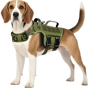 Tactical Dog Harness Medium Sized, Heavy Duty No Pull Dog Harness with Handle, Easy On and Off Service Dog Vest with Molle System, Reflective Pet Vest for Walking Hiking Training (M(Neck:17-23",Chest:22-32"),35-50 lbs, Green)