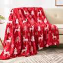 Christmas Throw Blanket - Luxurious Red Reindeer and Tree Design, Soft, Plush Microfiber Fleece, Perfect for Couch, Sofa, Bed, Cozy Lightweight Winter Decor, 50" x 60"