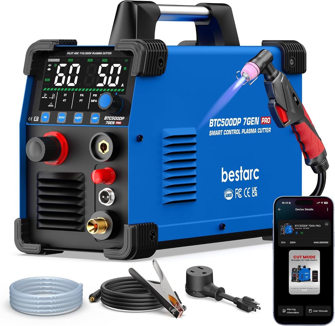 Bestarc 50A Plasma Cutter Machine [Pilot Arc], 110/220V Dual Voltage, 3/4" Max Cut on Steel, Aluminum & Copper, LED Display, Air Sensor, Post Flow, 2T/4T Mode DIY, Home Garage & Workshop
