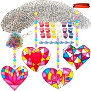 Ayhuhra 28 Sets Valentine's Suncatcher Craft Kit DIY Window Paint Art Suncatchers Heart Sun Catchers for Valentine's Day Art Craft Mother's Day Party Favors Gift Exchange