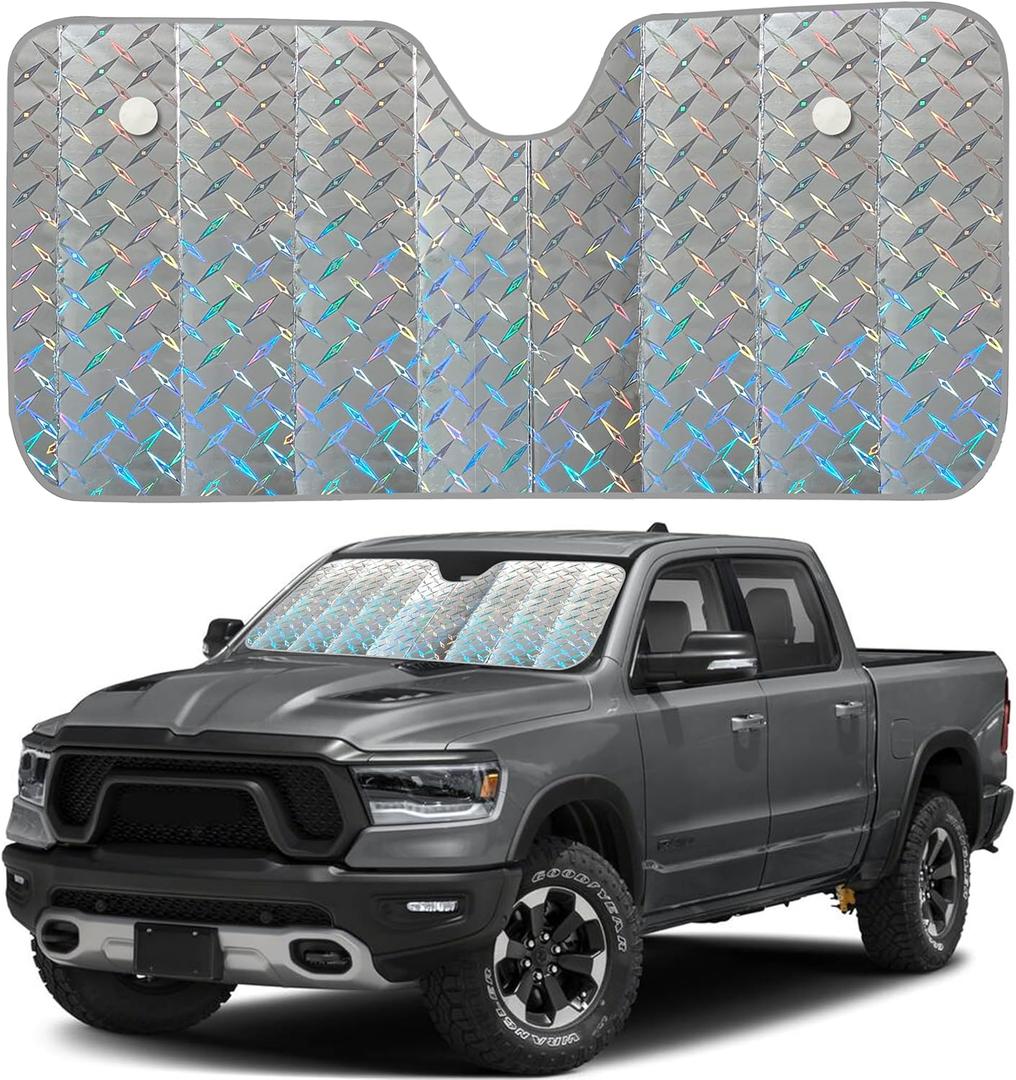 EcoNour XL Holographic Windshield Sunshade for SUV Truck | UV & Heat Reflective Car Sun Shield | Foldable Accordion Style Design  Fits Windshields | X-Large 66 x 28 Inches