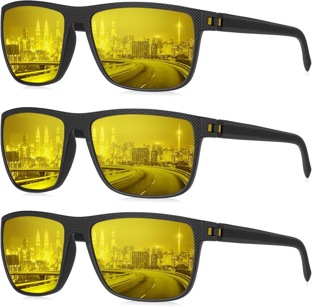 KALIYADI Polarized Sunglasses for Men, Lightweight Sun Glasses with UV Protection for Driving Fishing Golf ((3 Pack) Night Vision/Night Vision/Night Vision)