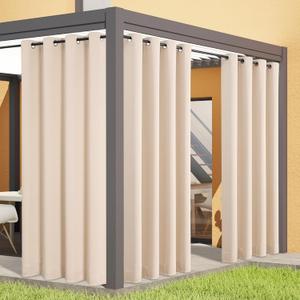 Flyfun Outdoor Curtains for Patio Waterproof - Weatherproof Porch & Gazebo Curtains, Grommet Top and Tab Bottom Drape,2 Panel, 52" W x 96" L, Beige