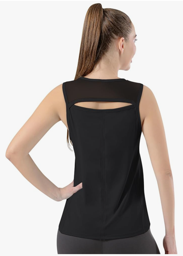Bezioner Workout Tops for Women Quick Dry Tennis Golf Tank Tops Mesh Open Back Athletic Yoga Running Shirts Sleeveless, color black, L