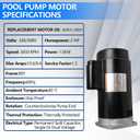 B2855 Pool Pump Motor 2HP UP-RATED Square Flange 56Y Frame 1.3 Service Factor 230/208 Volts 2.0 HP Pump Motor B855 Compatible with Pentair Whisperflo SuperFlo TriStar Dura-Glas Super Max Pumps