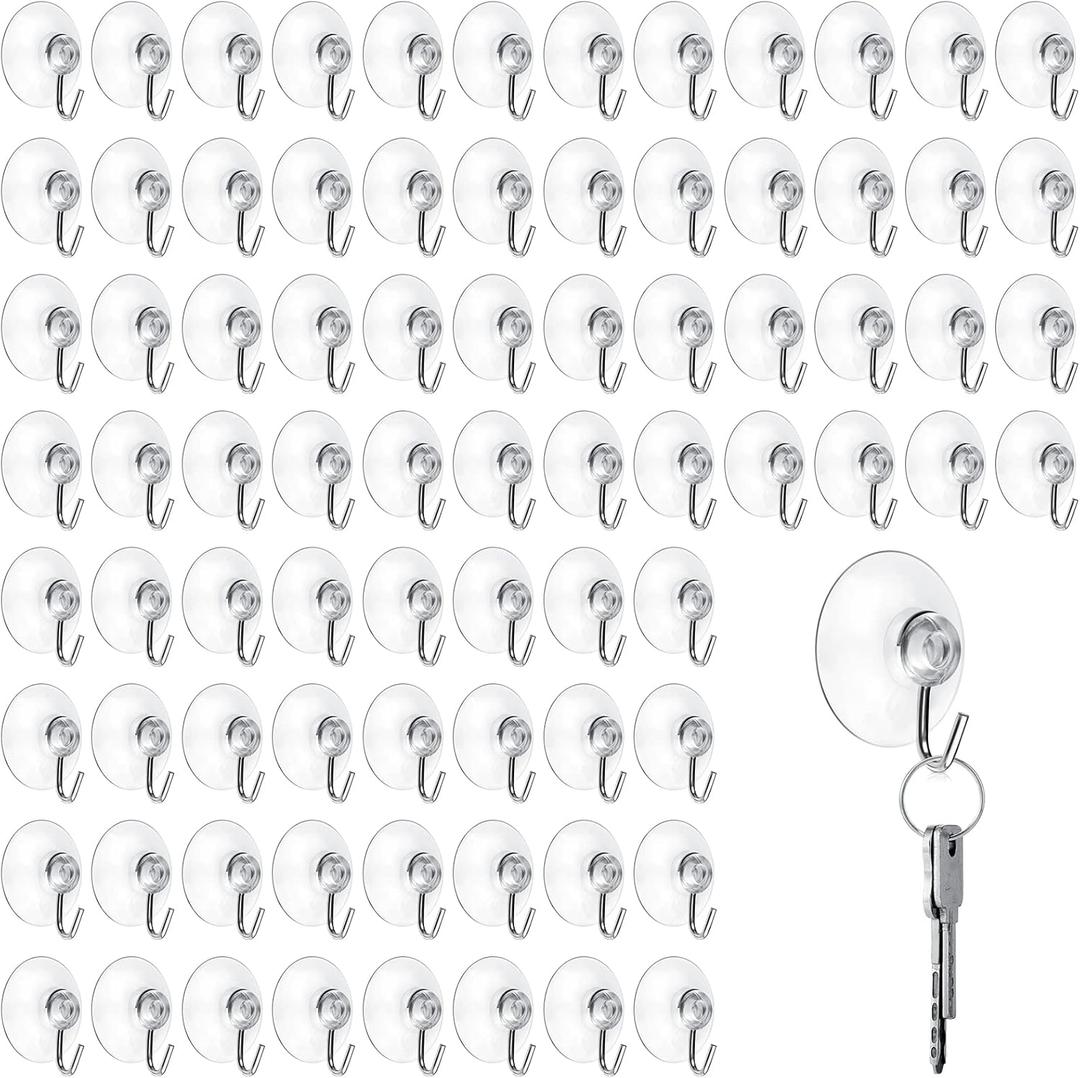 Mudder Suction Cup Hooks Wall Clear Suction Cups with Metal Hooks Window Hangers for Glass Wall Towel Hangers Supplies Bathroom Glass Kitchen Decorations,3 lbs(80 Pieces,30 mm)