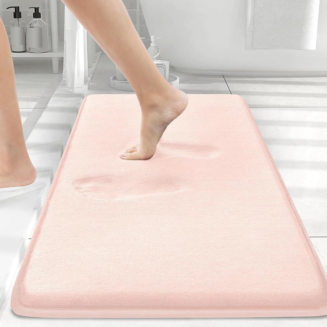 Smiry Memory Foam Bath Mat 30x20, Extra Soft and Absorbent Bathroom Mats, Non Slip Washable Carpet for Floor, Shower and Tub, Pink
