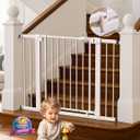 Babelio 29-43" Magnetic Baby Gate for Stairs,Doorways House,Kitchen,30" Tall Pet Door with Baffles,Pressure Mounted & Dual-Lock Design Safety for Kids Toddler,Auto-Close/Hold-Open,White