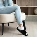 Womens Corduroy Slippers, Open Toe Crossband House Shoes, Cozy Cushioned Foam Indoor Outdoor Non-Slip Bedroom Slippers, Gift for Women (7-8, Black)