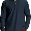 Susclude Men's Long Sleeve Polo Shirts - Classic Fit Comfy Casual Golf Office Business Shirts Holiday Stylish Collar Tops (Large)